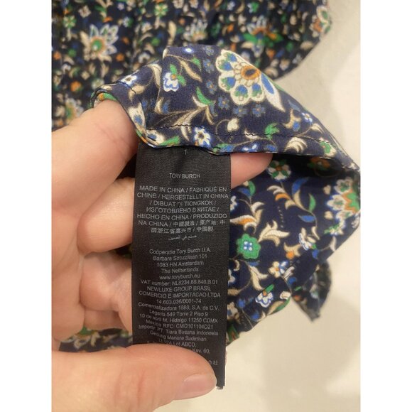 Tory Burch Shirt Womens Size Small Blue Multicolor Floral Ruffle Flutter Sleeve - Picture 4 of 5
